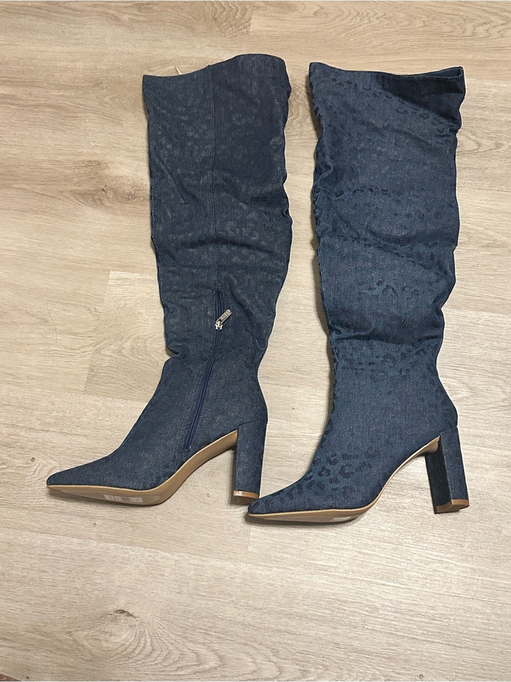 New York & Company Navy Pointed-Toe Over-the-Knee Block Heel Boots